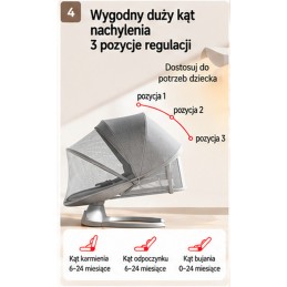 Elektryczny leżaczek bujaczek niemowlęcy z daszkiem i sterowaniem z aplikacji – szary