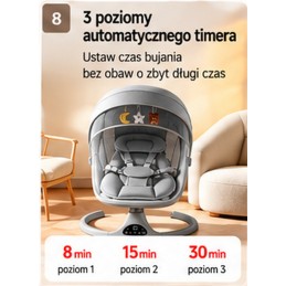 Elektryczny leżaczek bujaczek niemowlęcy z daszkiem i sterowaniem z aplikacji – szary