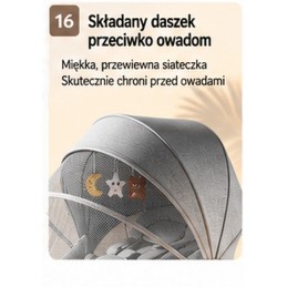 Elektryczny leżaczek bujaczek niemowlęcy z daszkiem i sterowaniem z aplikacji – szary