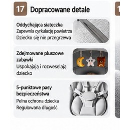 Elektryczny leżaczek bujaczek niemowlęcy z daszkiem i sterowaniem z aplikacji – szary