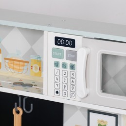 Drewniana kuchnia dla dzieci z piekarnikiem, mikrofalówką i tablicą – miętowa